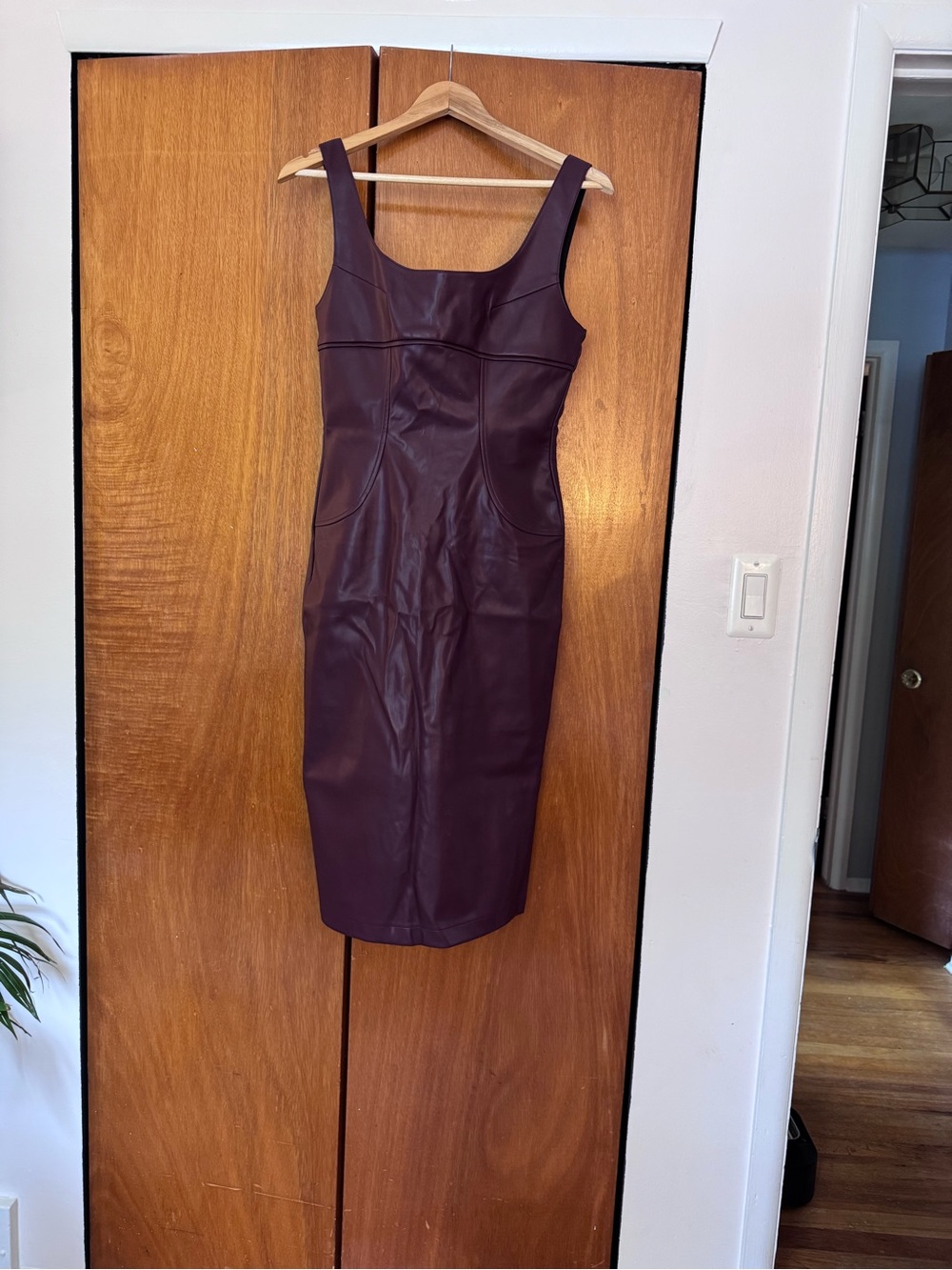 Women's Commense Faux Leather Sheath Dress in Burgundy